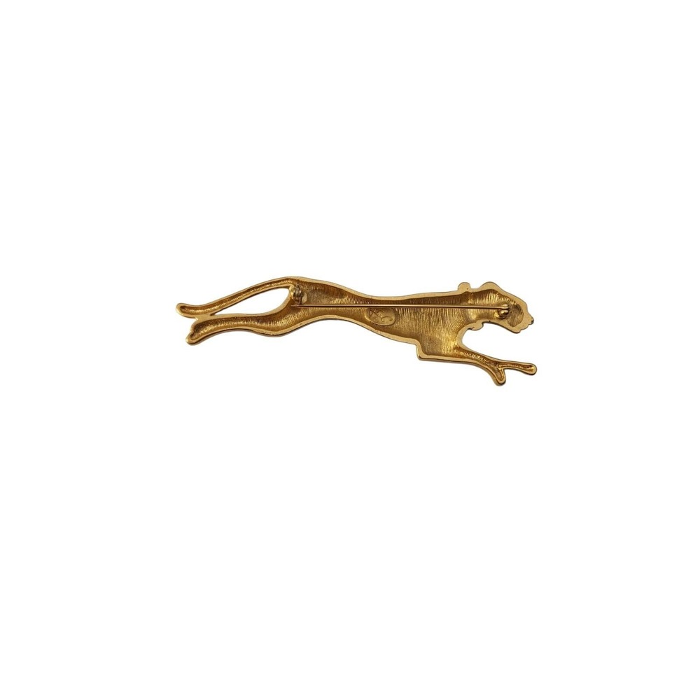 Vintage Signed Jackie‎ Collins Leaping Panther Gold Tone Rhinestone Brooch Pin - Picture 4 of 6